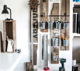 a rustic office on a wall thanks to a few old signs, home office, repurposing upcycling, wall decor, woodworking projects