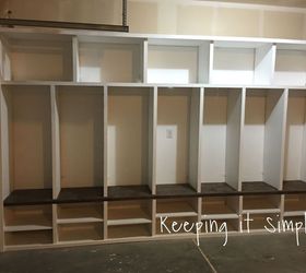 diy garage mudroom lockers with lots of storage garageorganization, diy, foyer, shelving ideas, woodworking projects