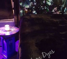headboard boring to wow outta this world dyi galaxy night light, bedroom ideas, home decor, woodworking projects, Yes I made the TARDIS night light too