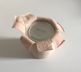 fabric wrapped tins 30dayflip, container gardening, gardening, repurposing upcycling