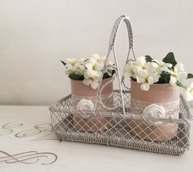 fabric wrapped tins 30dayflip, container gardening, gardening, repurposing upcycling