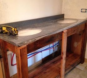 new barn wood vanity for master bathroom, bathroom ideas, diy, painted furniture, plumbing