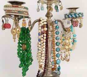 vintage silver candelabra jewelry tree, organizing, repurposing upcycling
