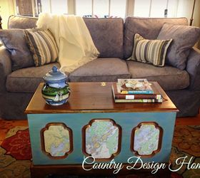 nautical trunk makeover mapping it out, decoupage, painted furniture