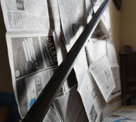 transforming our railing from boring brown to beautiful black stain, foyer, painting, stairs