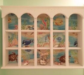 thrift curio shelf makeover, chalk paint, painted furniture, shelving ideas, New aquarium now hangs over guest toilet