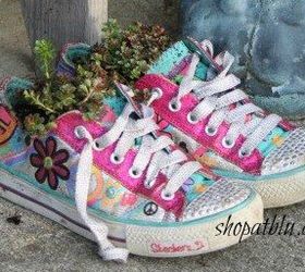 succulent decor we are ready for spring, container gardening, flowers, gardening, repurposing upcycling, succulents, Use colorful shoes of all sizes
