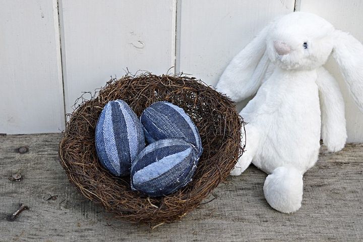 rustic upcycled denim easter eggs, crafts, decoupage, easter decorations, how to, repurposing upcycling, seasonal holiday decor