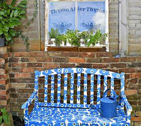 easy to make a marimekko bench using paper napkins, decoupage, outdoor furniture, painted furniture, repurposing upcycling