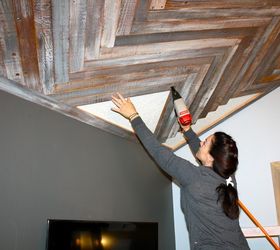 reclaimed wood herringbone pattern on the ceiling, diy, how to, woodworking projects