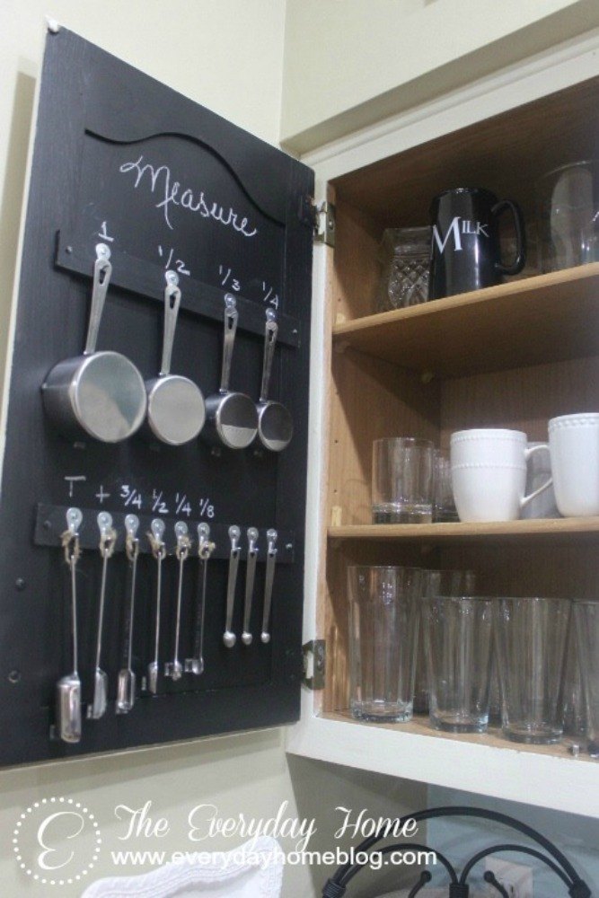 s 12 space saving solutions for your tight kitchen, kitchen design, shelving ideas, Organize measuring cups on your cabinet door