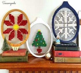 christmas decor repurpose vintage tennis rackets cross stitch, christmas decorations, crafts, repurposing upcycling, seasonal holiday decor