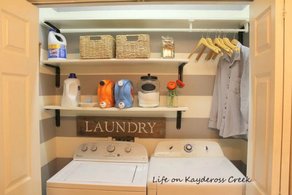 s 11 ways to update your dark and dingy laundry room for under 100, laundry rooms, Paint the walls with a pattern