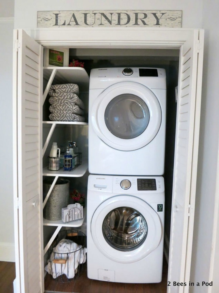 s 11 ways to update your dark and dingy laundry room for under 100, laundry rooms, Add some extra shelves with brackets