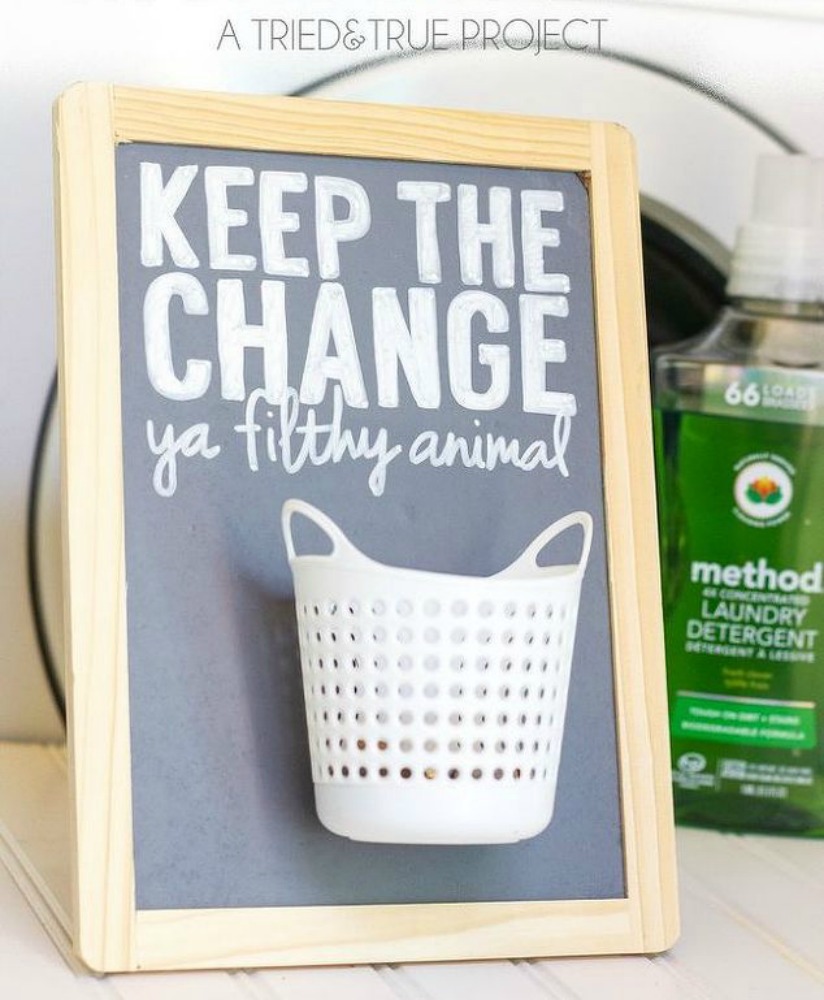 s 11 ways to update your dark and dingy laundry room for under 100, laundry rooms, Or have a place for lost change