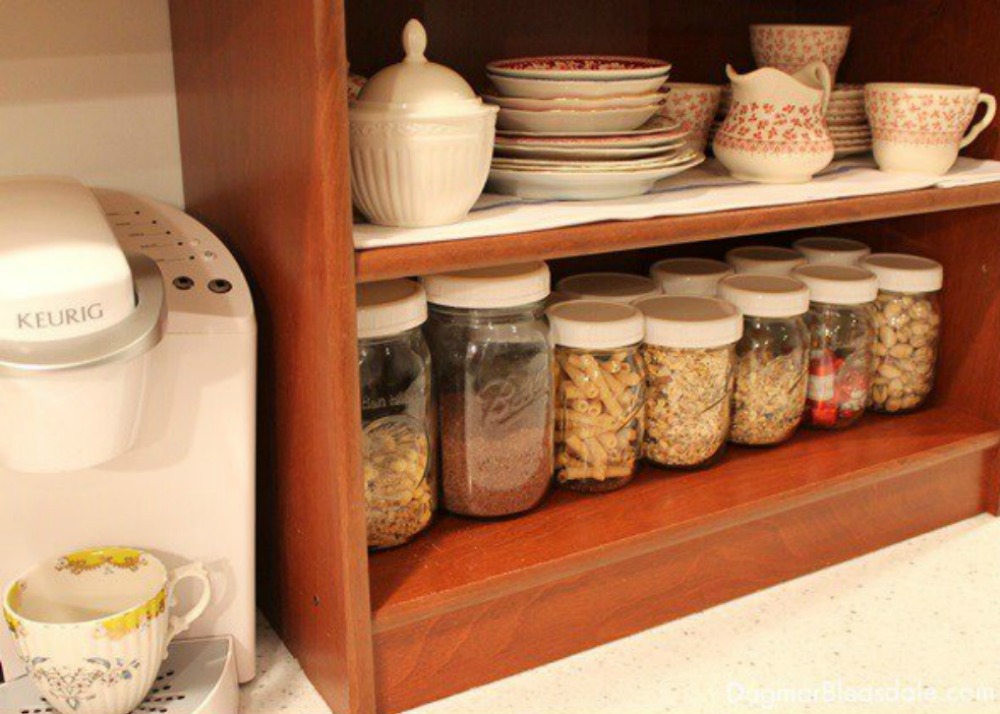 s get rid of kitchen countertop clutter with 13 clever mason jar ideas, countertops, kitchen design, mason jars, organizing, Organize your pantry and dry goods