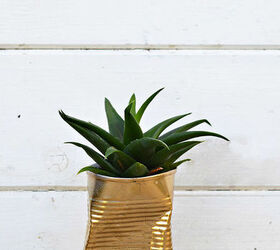 10 Minute Upcycled Crushed Gold Tin Can Planters. Hometalk