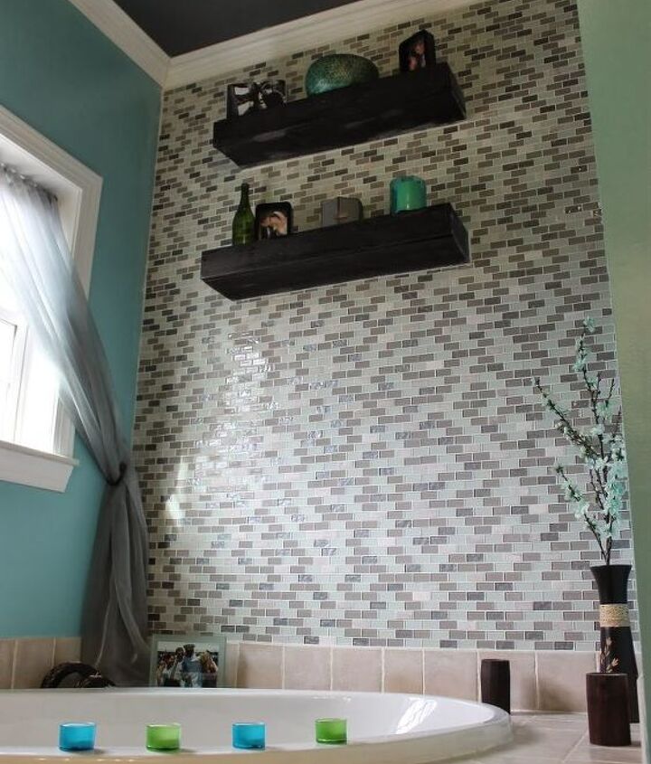 Diy Glass Tile Accent Wall In Master Bathroom Hometalk