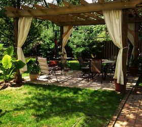 pergola season helpful tips to building your own, diy, outdoor living, woodworking projects, You can customize your pergola with curtains lights brick and more