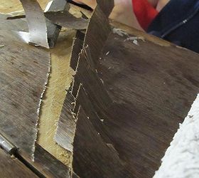how to strip veneer no fumes no power tools easy, diy, how to, tools, woodworking projects, Slicing through that crud like a hot knife through butter