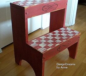 folk art step stool in country red, chalk paint, painting