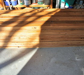 reclaimed wood herringbone pattern on the ceiling, diy, how to, woodworking projects, Here s how I got the wood 6 boards raw and very rough Each one got sanded and stained painted