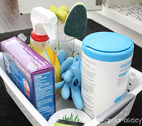 under the kitchen sink organization, organizing, I used this basket to organize all my cleaning supplies under the sink so everything is right there when I need it