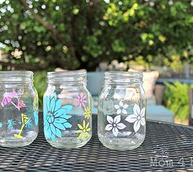 stenciled mason jar votives, crafts, mason jars, outdoor living, Paint a few to give as a Mother s Day gift