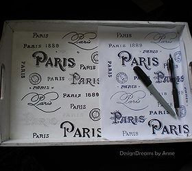 adding french style to a serving tray, crafts, painting, I painted it white and hand traced a Paris subway art image all across the base touching it up with Sharpies when I was done tracing