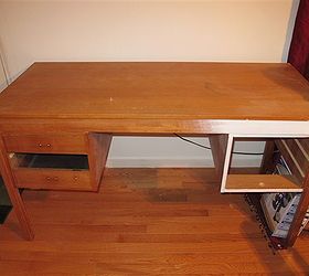 the makeover of a dumpster desk, chalk paint, painted furniture, Poor thing had potential All the drawers were intact I just happened to remove them and snapped a quick before shot before getting started