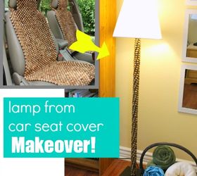lamp makeover from a car seat cover, crafts, lighting, seasonal holiday decor, Lamp makeover using wooden beads from a car seat