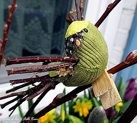 welcome spring time to change the window boxes, gardening, seasonal holiday d cor, little green fabric bird with twigs for a beak wings tail