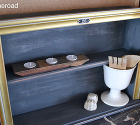 repurposing a dresser drawer, chalk paint, painted furniture, repurposing upcycling, And here it is slightly distressed but with some gold glamor A perfect shelf to hang on the wall or sit on a table
