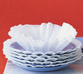 discover six amazing new uses for coffee filters, crafts, repurposing upcycling, Coffee filters can also help prevent scratches on your dishes
