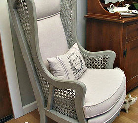 re upholstered chair using drop cloth fabric, painted furniture