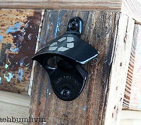 rustic cooler box made from recycled pallets, diy, how to, pallet, repurposing upcycling, powder coated bottle opener with the recycle logo laser etched onto it