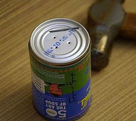 soup can planters, gardening, repurposing upcycling, succulents, After cleaning the cans I hammered a few drainage holes at the bottom of each can Be careful not to get the labels too wet If you should just allow them to completely dry before moving on