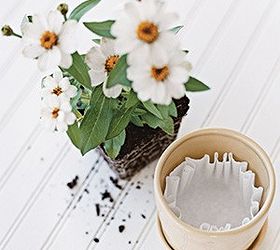 discover six amazing new uses for coffee filters, crafts, repurposing upcycling, Coffee filters help keep your soil in place