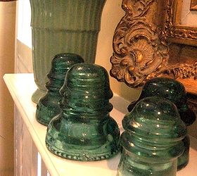 adding aqua, home decor, painted furniture, These vintage insulators are yardsale finds too that s one of my favorite ways to shop thriftily Love their color and texture