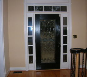 transformed single door twin sidelights and transom to matching double doors and, doors, home decor, Before Inside