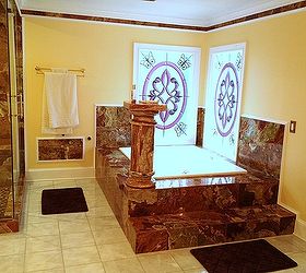 i see a lot of unique homes where owners led the design and implementation, bathroom ideas, bedroom ideas, flooring, home decor, tile flooring, tiling, A bath fit for a king Note the tile edgeing along the top of the walls