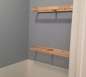 large bathroom mirror redo to double framed mirrors and cabinet, bathroom ideas, home decor, shelving ideas, the supports for the floating shelves