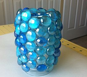 diy garden art, crafts, gardening, I glued the marbles all over the jar in a random pattern