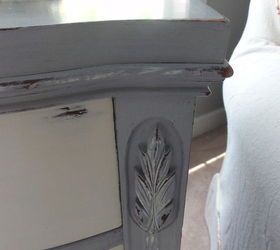 after some wood filler and wood glue she got a new dress of ascp paris grey and old, painted furniture