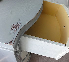 after some wood filler and wood glue she got a new dress of ascp paris grey and old, painted furniture