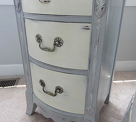 after some wood filler and wood glue she got a new dress of ascp paris grey and old, painted furniture