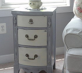 after some wood filler and wood glue she got a new dress of ascp paris grey and old, painted furniture