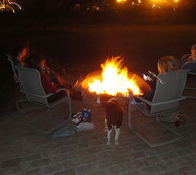 i lit the fire pit for the first time tonight, concrete masonry, decks, outdoor living