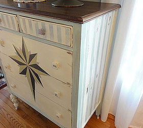 this dresser was not that beautiful in person dull dried with lots of old glue that, painted furniture, faded tent stripes on the sides