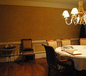 this tired 15 year old dining room needed a facelift even the old toparies were, dining room ideas, home decor, The walls were nicely fauxed and the furniture was Henredon so we worked around those two elements